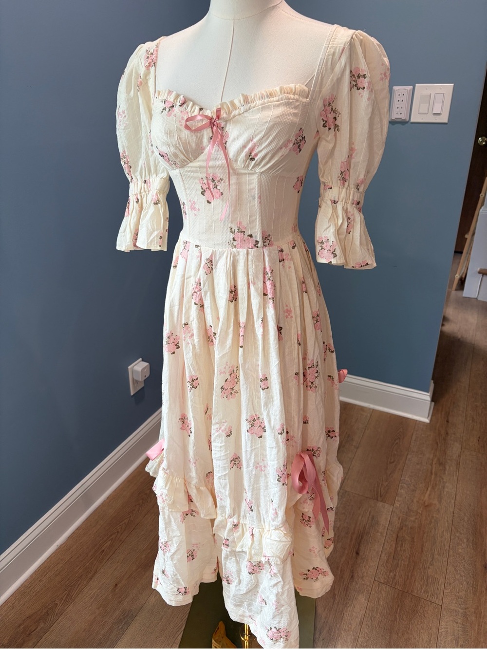 LaceMade Rose’s Smile Corset Dress II Cottagecore Floral Maxi Dress XS - Picture 4 of 11